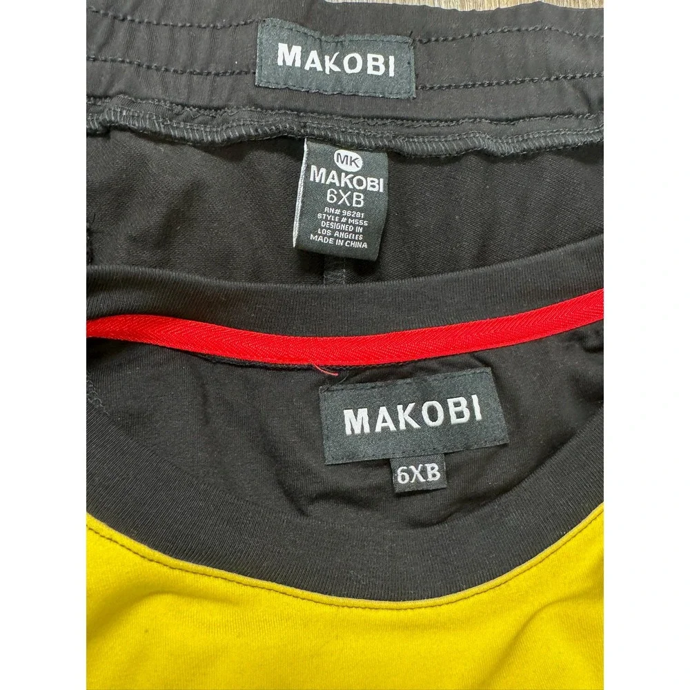Makobi‎ Mens 6XB Yellow Black Geometric Colorblock T-Shirt and Joggers Set MS555